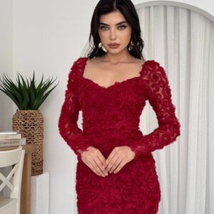 The Ruby Rosette Textured Dress
