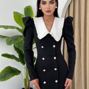 The Double-Breasted Collar Midi Dress